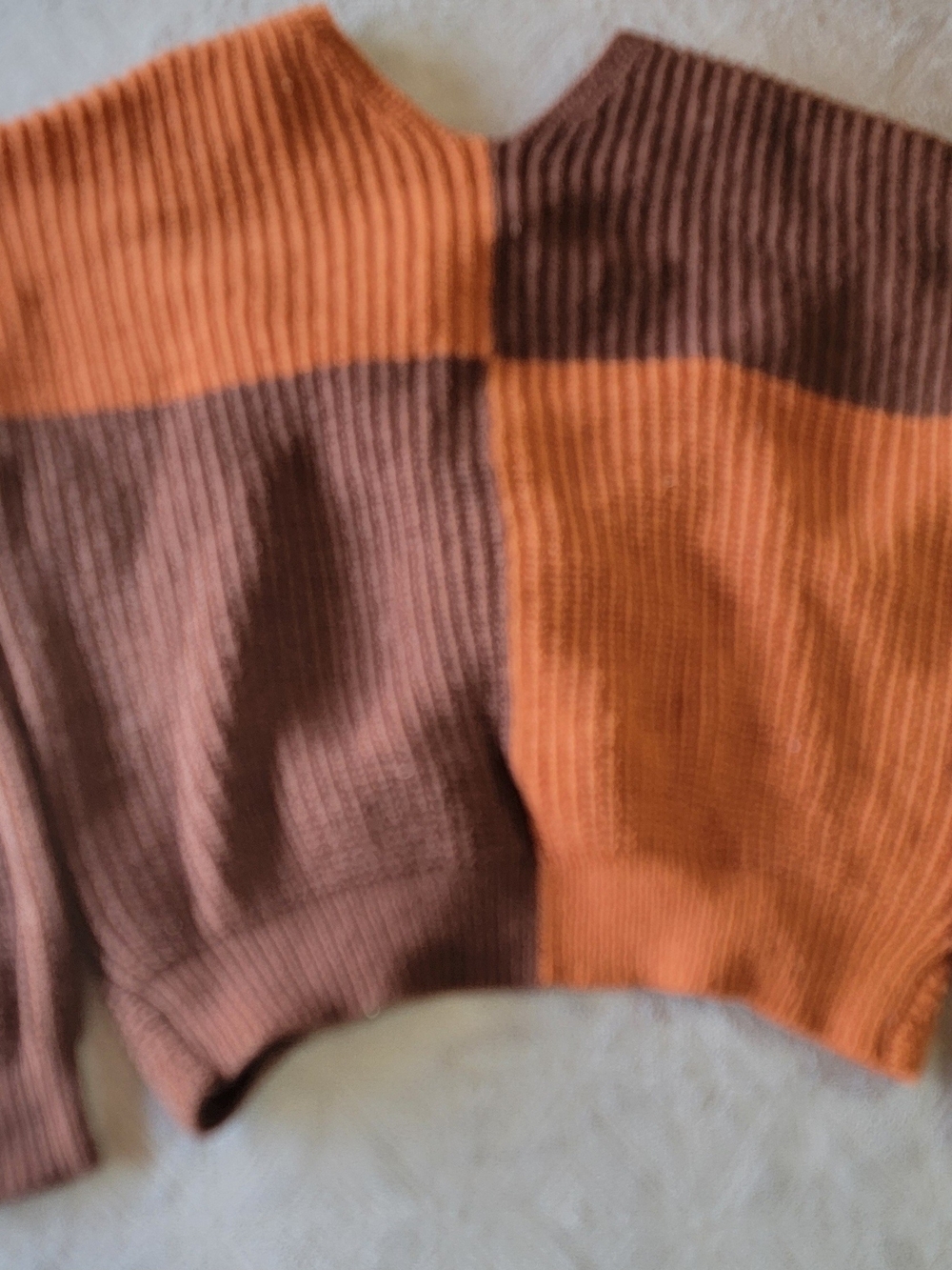 No Boundaries Brown and Orange Off-the-Shoulder Twist Sweater - Picture 2 of 3